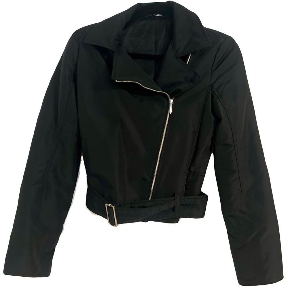 Theory Black Cropped Moto Jacket Belted Asymmetrical Zip Size 0
